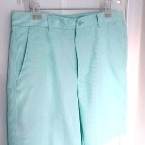 PEBBLE BEACH PERFORMANCE Green & White Striped Golf Shorts Mens Size 36